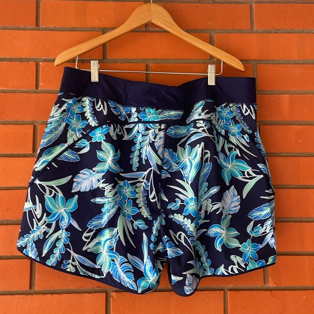 LAND'S END Women's Navy Turquoise Floral Swim  Shorts  Size 18 - Picture 5 of 5